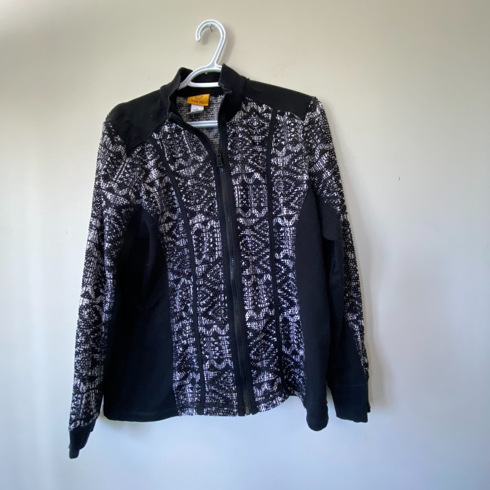 Blk/Wht Zip up Dress Jacket, SzL          10-15OUT